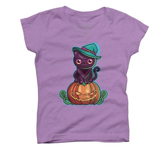 Girl's Design By Humans Ferociously Cute Halloween Witch Kitty Cat Sz S NWOT - Picture 1 of 2